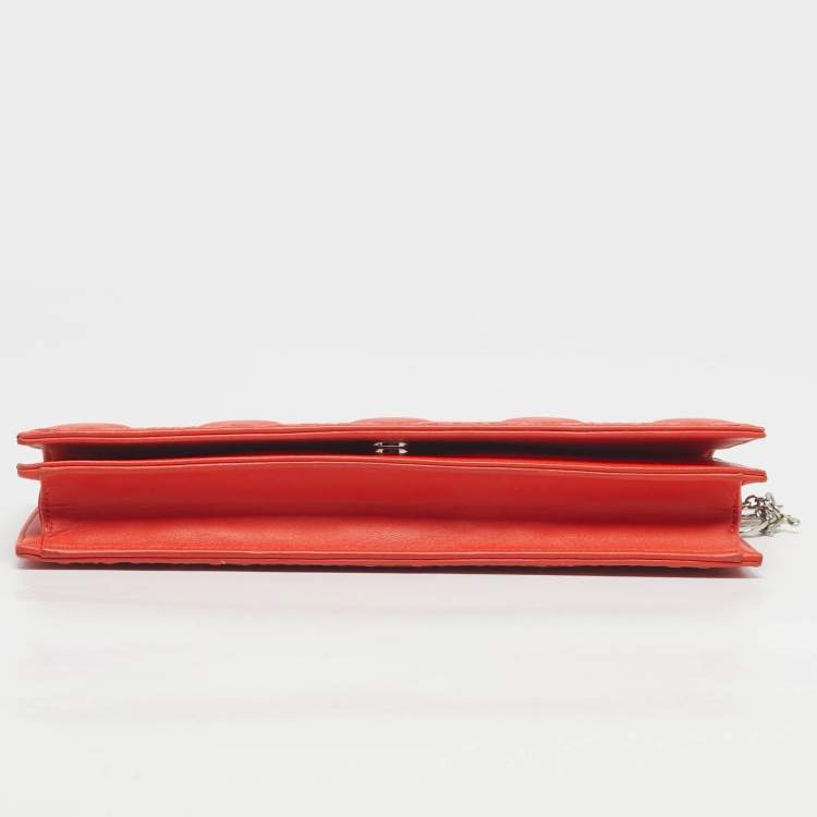 Pre Owned Dior Orange Stitch Cannage Leather Lady Dior Chain Clutch