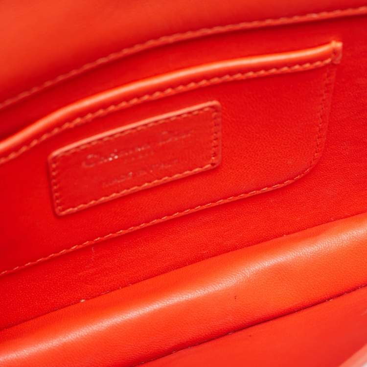Pre Owned Dior Orange Stitch Cannage Leather Lady Dior Chain Clutch