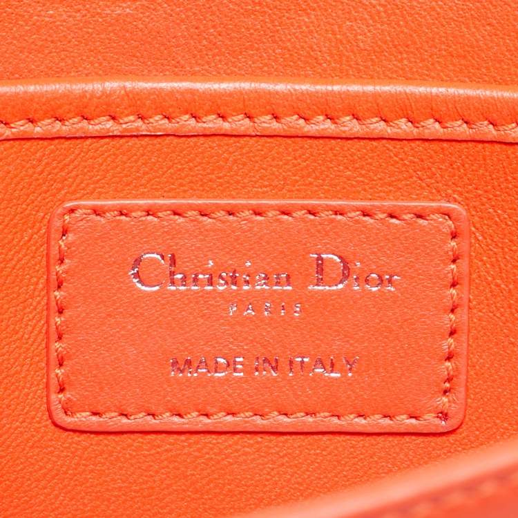Pre Owned Dior Orange Stitch Cannage Leather Lady Dior Chain Clutch