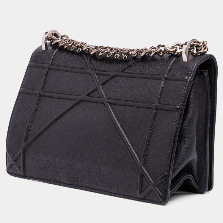 Pre Owned Dior Black Medium Grained Calfskin Diorama Flap