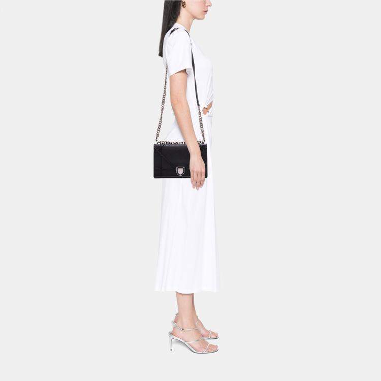 Pre Owned Dior Black Medium Grained Calfskin Diorama Flap