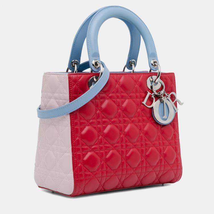 Pre Owned Dior Red/Blue Medium Lambskin Cannage Lady Dior