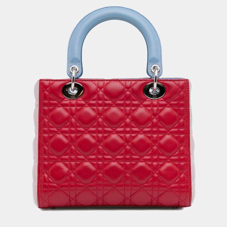 Pre Owned Dior Red/Blue Medium Lambskin Cannage Lady Dior