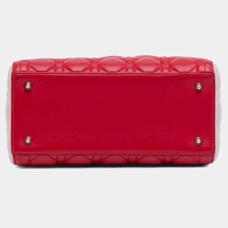 Pre Owned Dior Red/Blue Medium Lambskin Cannage Lady Dior