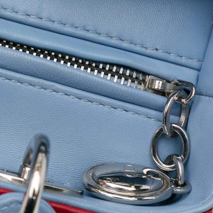Pre Owned Dior Red/Blue Medium Lambskin Cannage Lady Dior
