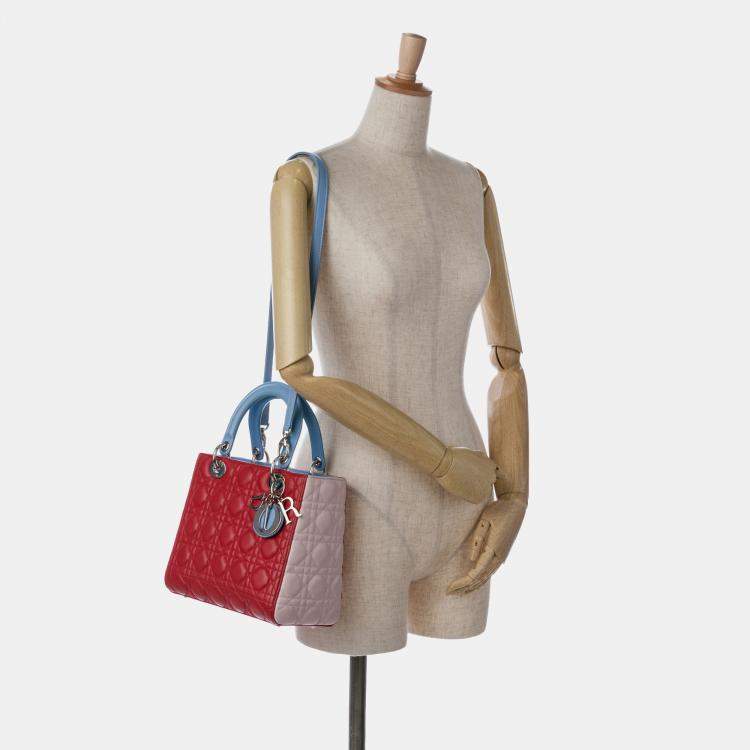 Pre Owned Dior Red/Blue Medium Lambskin Cannage Lady Dior