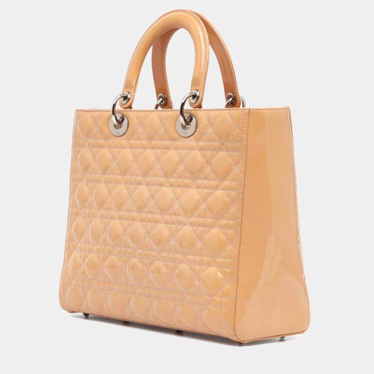 Pre Owned Dior Brown Large Patent Cannage Lady Dior