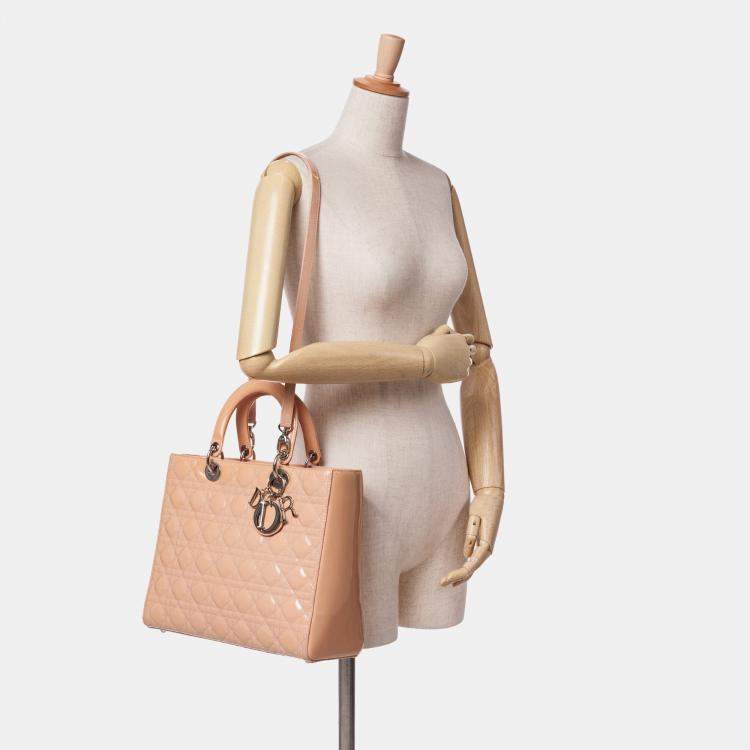 Pre Owned Dior Brown Large Patent Cannage Lady Dior