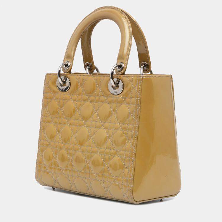 Pre Owned Dior Brown Medium Patent Cannage Lady Dior