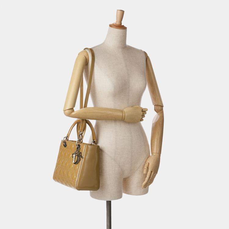 Pre Owned Dior Brown Medium Patent Cannage Lady Dior