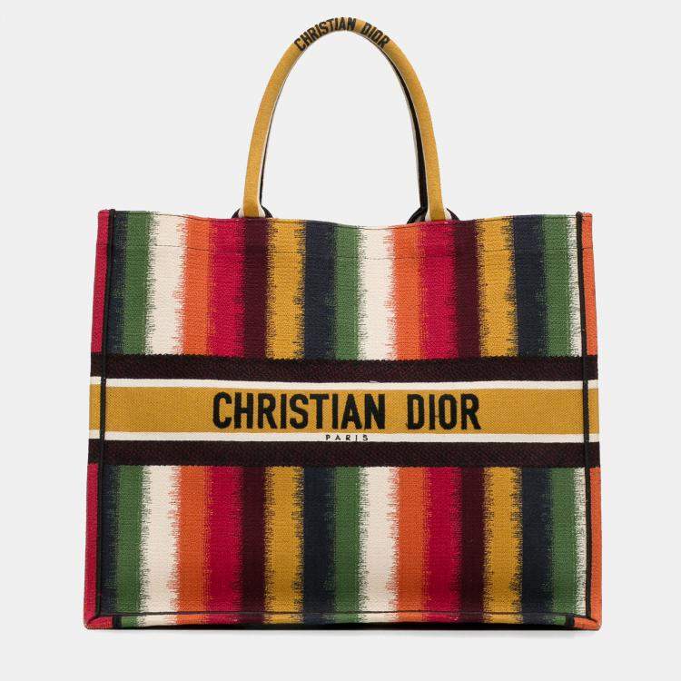 Pre Owned Dior Multicolor/Yellow Large Striped Book Tote