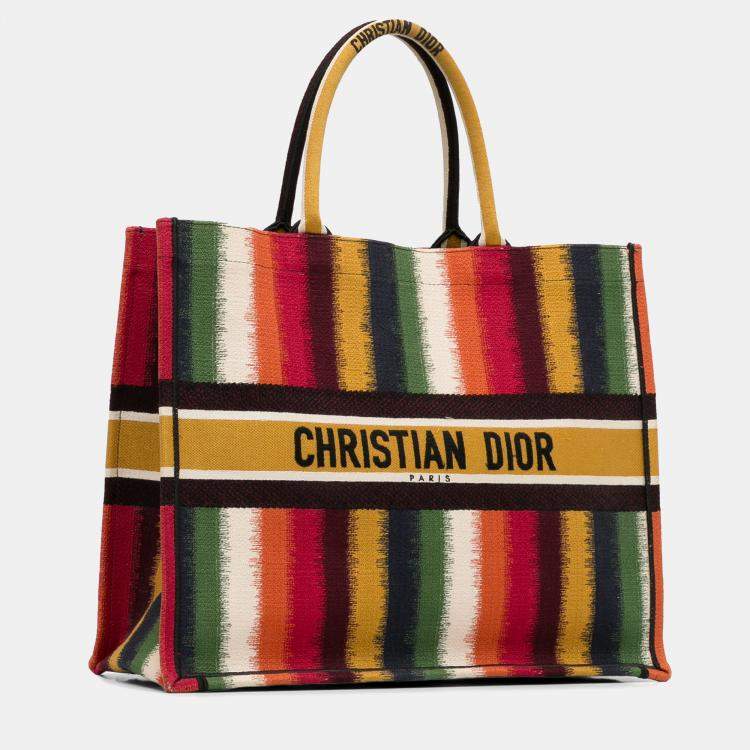 Pre Owned Dior Multicolor/Yellow Large Striped Book Tote