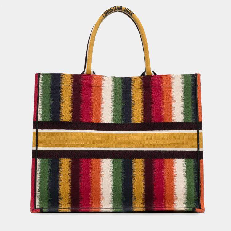 Pre Owned Dior Multicolor/Yellow Large Striped Book Tote