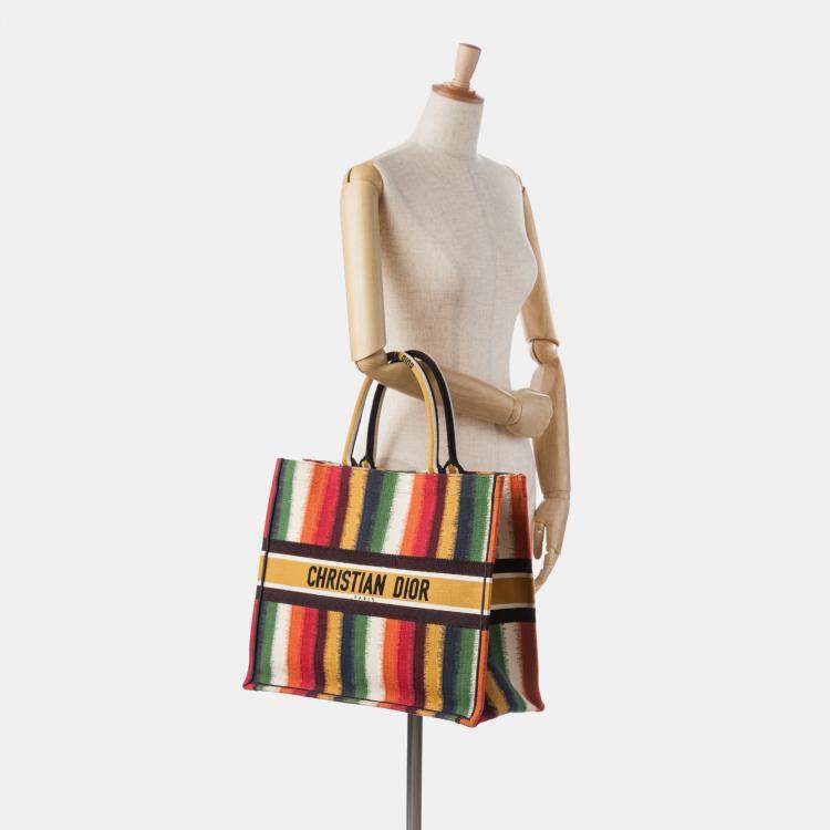Pre Owned Dior Multicolor/Yellow Large Striped Book Tote