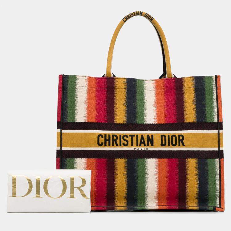 Pre Owned Dior Multicolor/Yellow Large Striped Book Tote