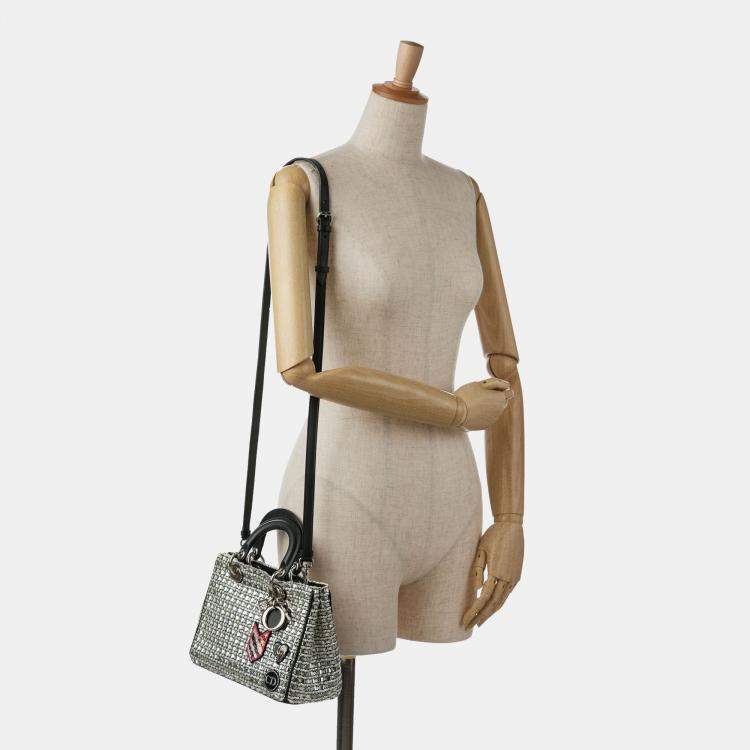 Pre Owned Dior Silver Small Tweed Patch Diorissimo Tote