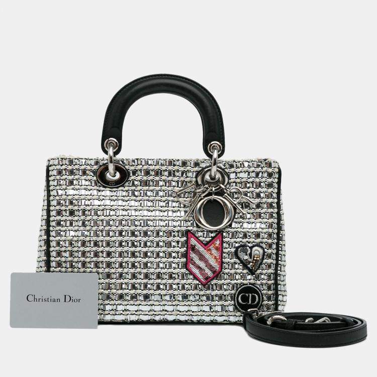 Pre Owned Dior Silver Small Tweed Patch Diorissimo Tote