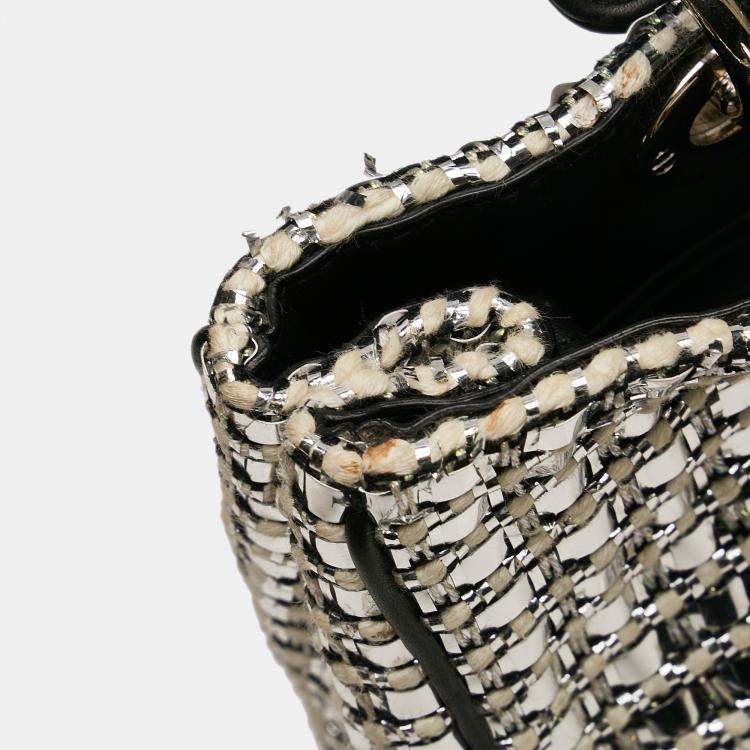 Pre Owned Dior Silver Small Tweed Patch Diorissimo Tote