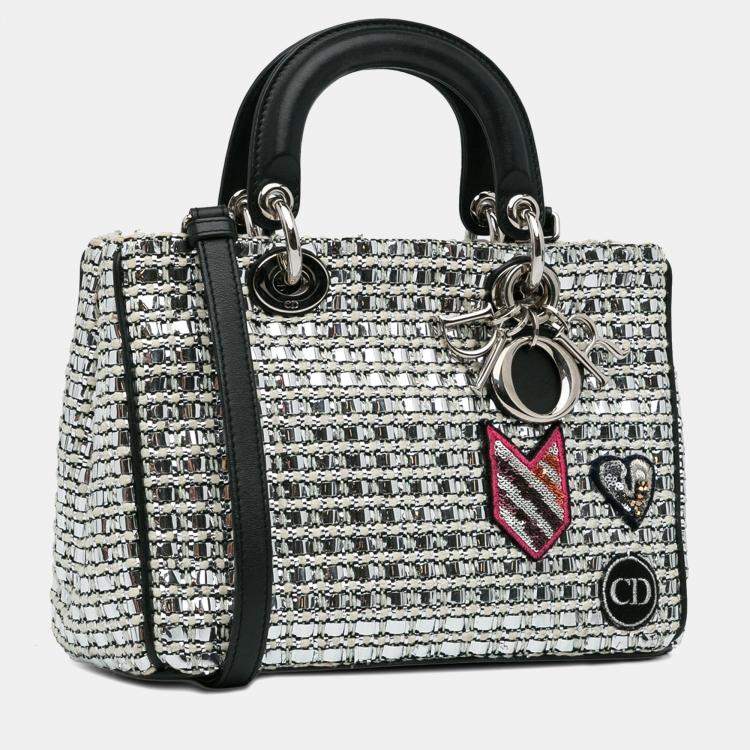 Pre Owned Dior Silver Small Tweed Patch Diorissimo Tote