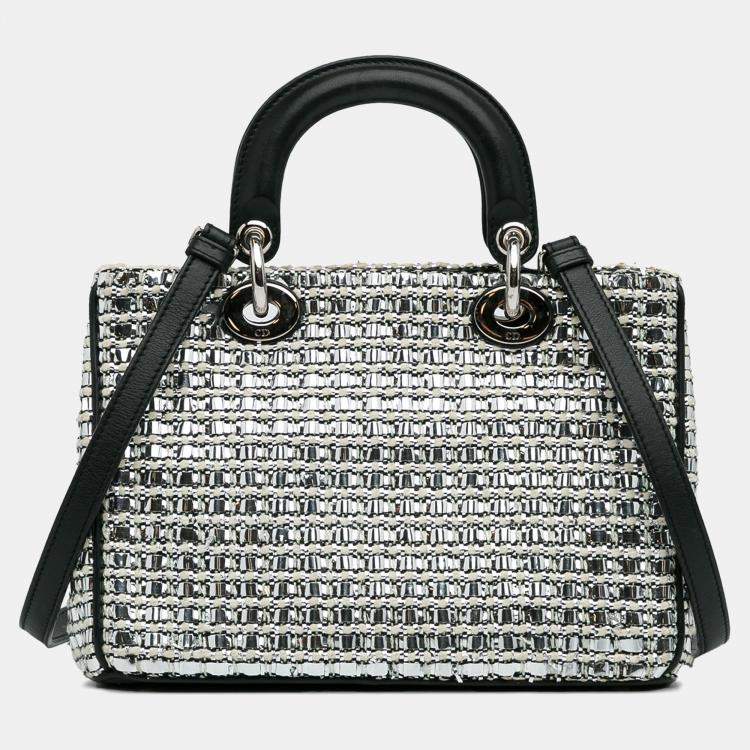 Pre Owned Dior Silver Small Tweed Patch Diorissimo Tote