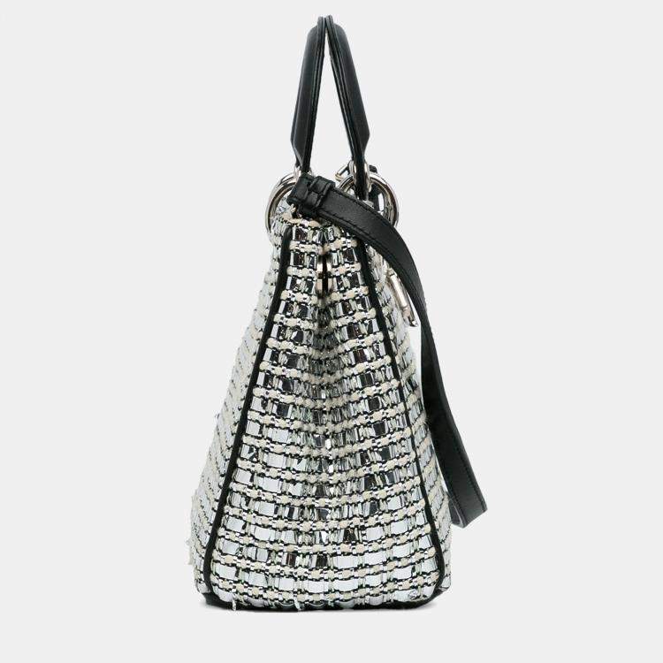 Pre Owned Dior Silver Small Tweed Patch Diorissimo Tote