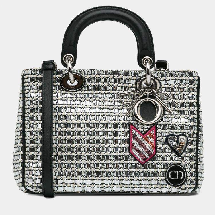 Pre Owned Dior Silver Small Tweed Patch Diorissimo Tote