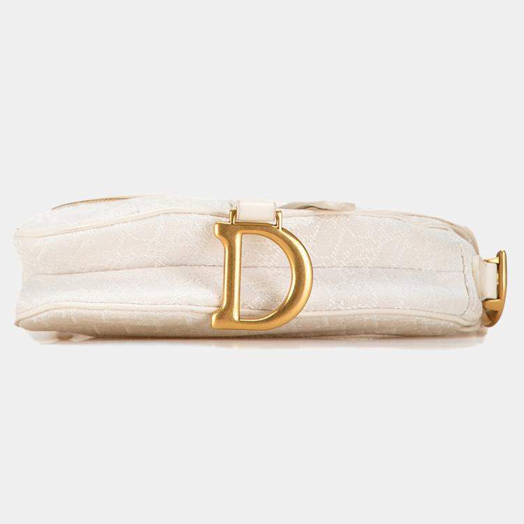 Pre Owned Dior White Mini Oblique Canvas Saddle Bag