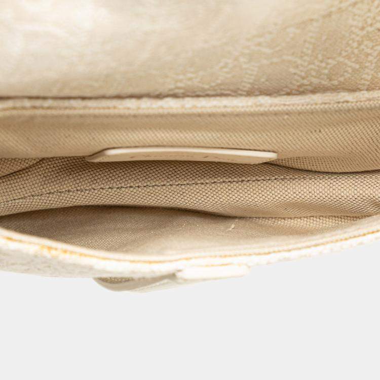 Pre Owned Dior White Mini Oblique Canvas Saddle Bag