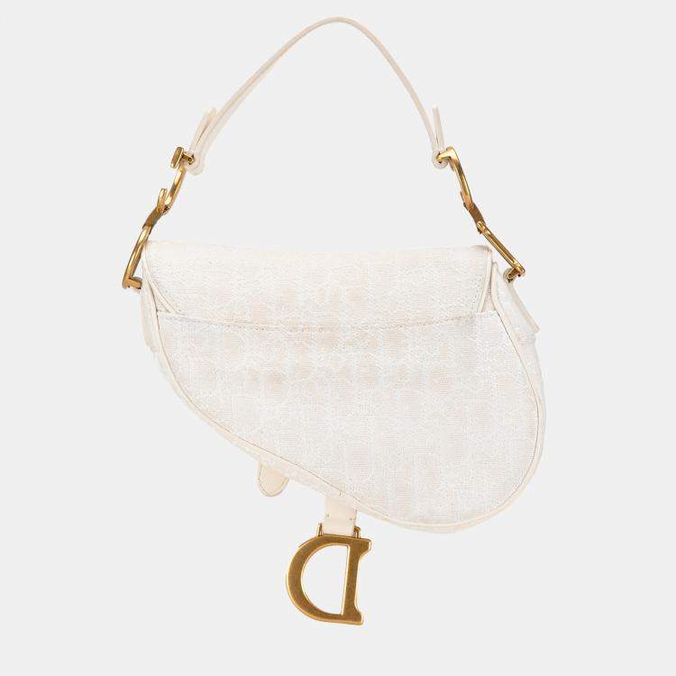 Pre Owned Dior White Mini Oblique Canvas Saddle Bag