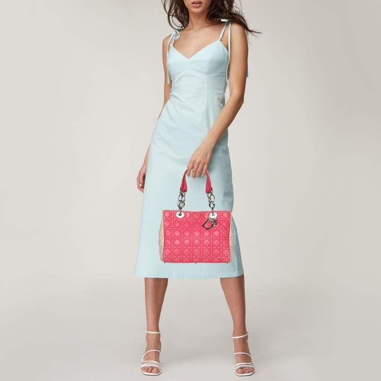 Pre Owned Dior Pink Cannage Leather Small Soft Lady Dior Tote