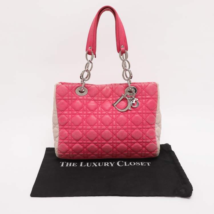 Pre Owned Dior Pink Cannage Leather Small Soft Lady Dior Tote
