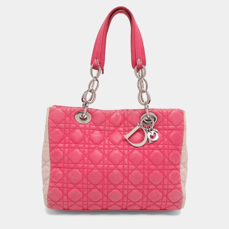 Pre Owned Dior Pink Cannage Leather Small Soft Lady Dior Tote