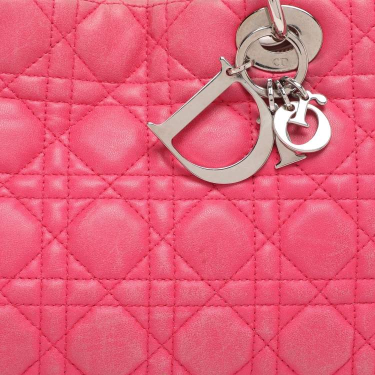 Pre Owned Dior Pink Cannage Leather Small Soft Lady Dior Tote