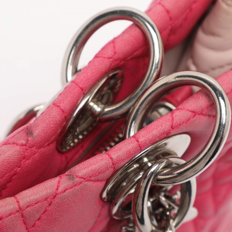 Pre Owned Dior Pink Cannage Leather Small Soft Lady Dior Tote
