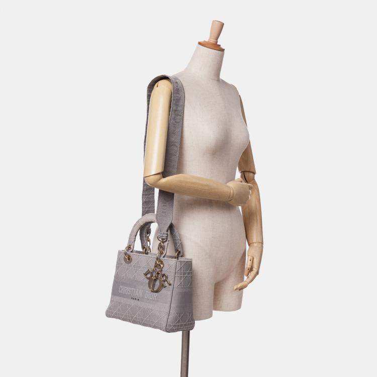 Pre Owned Dior Grey Medium Canvas Cannage Lady D Lite