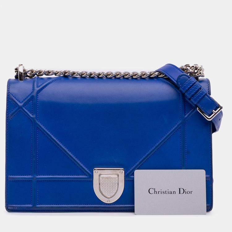 Pre Owned Dior Blue Medium Lambskin Diorama Flap