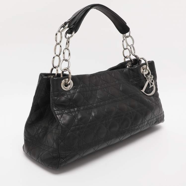 Pre Owned Dior Black Soft Cannage Leather East West Tote