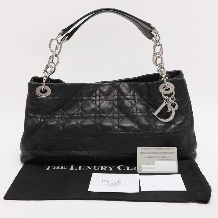 Pre Owned Dior Black Soft Cannage Leather East West Tote
