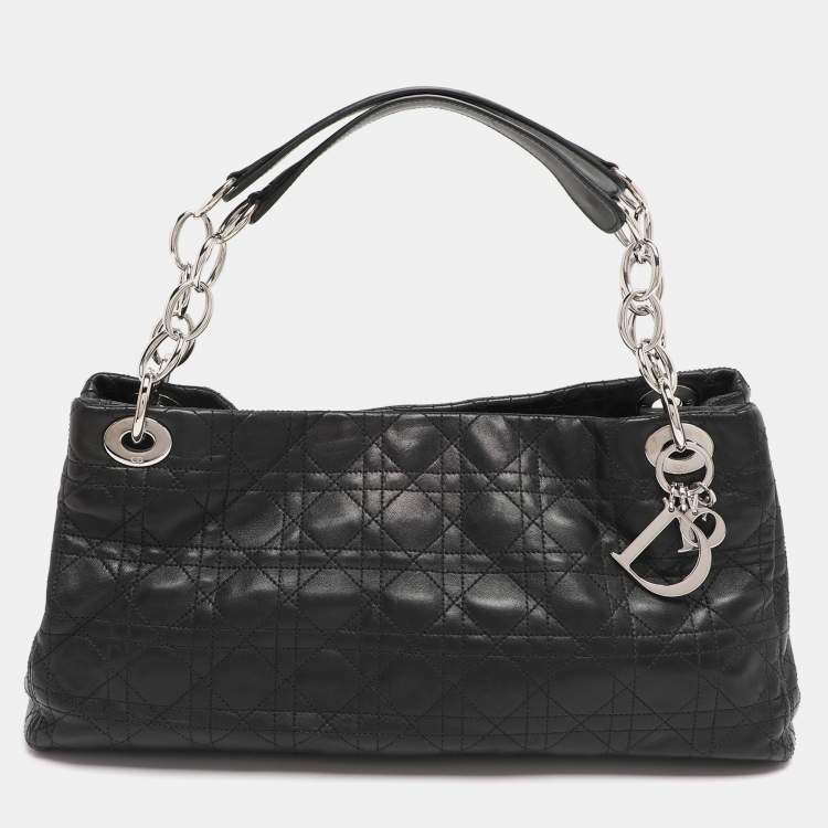 Pre Owned Dior Black Soft Cannage Leather East West Tote
