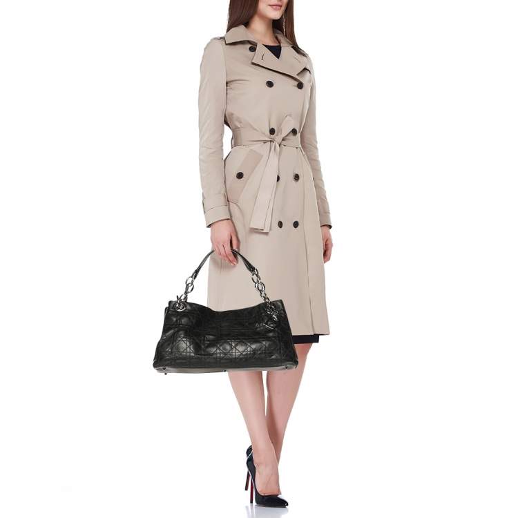 Pre Owned Dior Black Soft Cannage Leather East West Tote