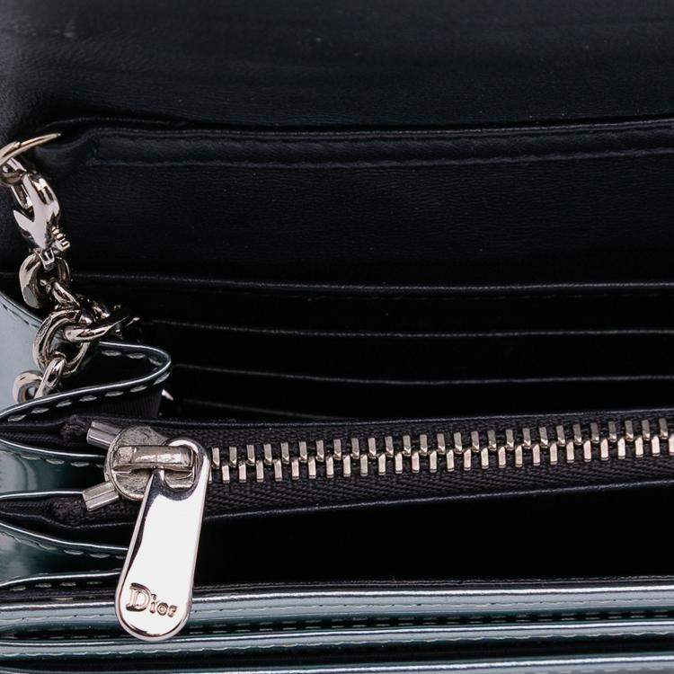 Pre Owned Dior Blue Metallic Patent Microcannage Diorama Wallet on Chain
