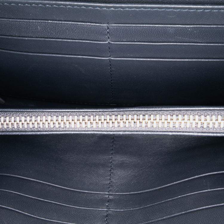 Pre Owned Dior Blue Metallic Patent Microcannage Diorama Wallet on Chain