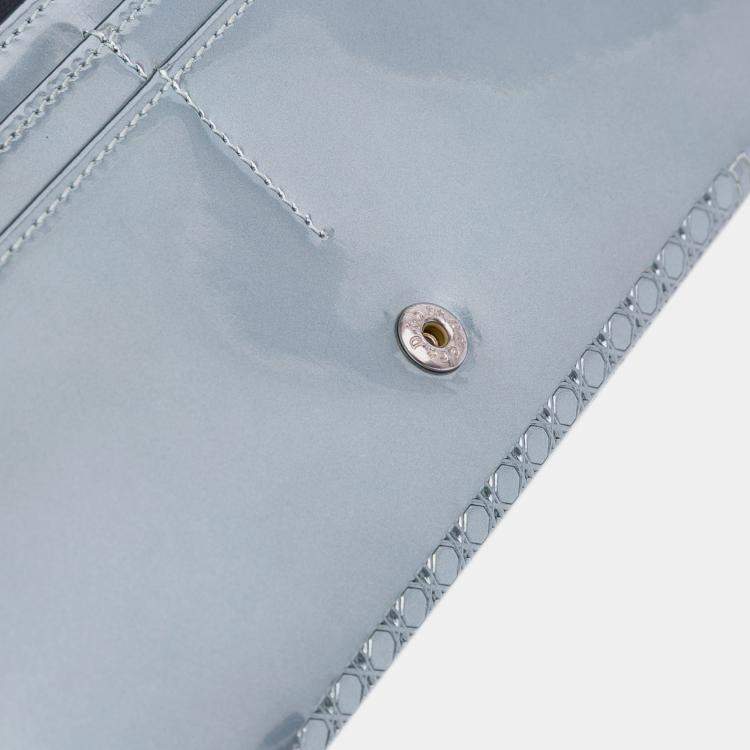 Pre Owned Dior Blue Metallic Patent Microcannage Diorama Wallet on Chain