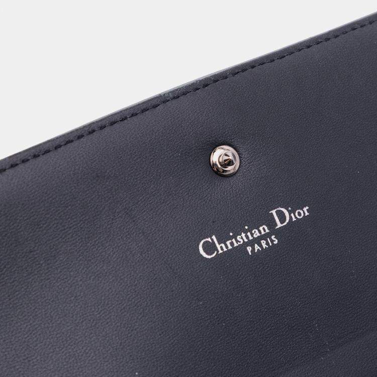 Pre Owned Dior Blue Metallic Patent Microcannage Diorama Wallet on Chain