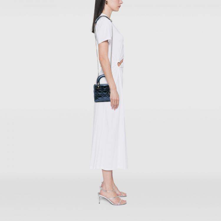 Pre Owned Dior Blue Mini Crinkled Calfskin Cannage Lady Dior