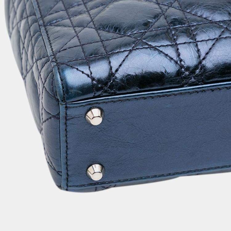 Pre Owned Dior Blue Mini Crinkled Calfskin Cannage Lady Dior