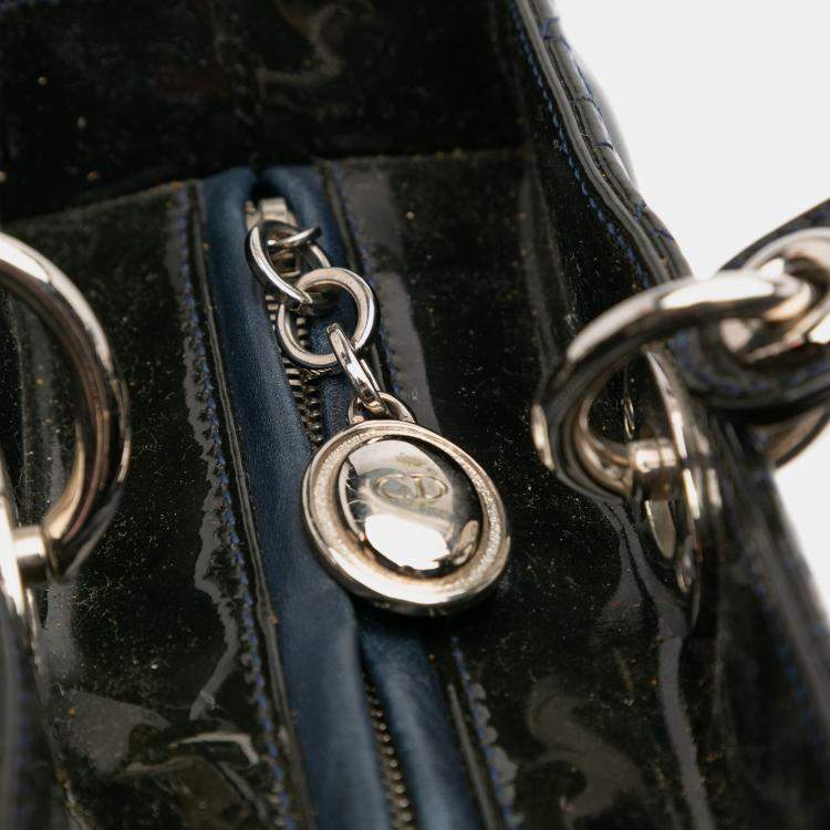 Pre Owned Dior Navy Blue Large Patent Cannage Lady Dior