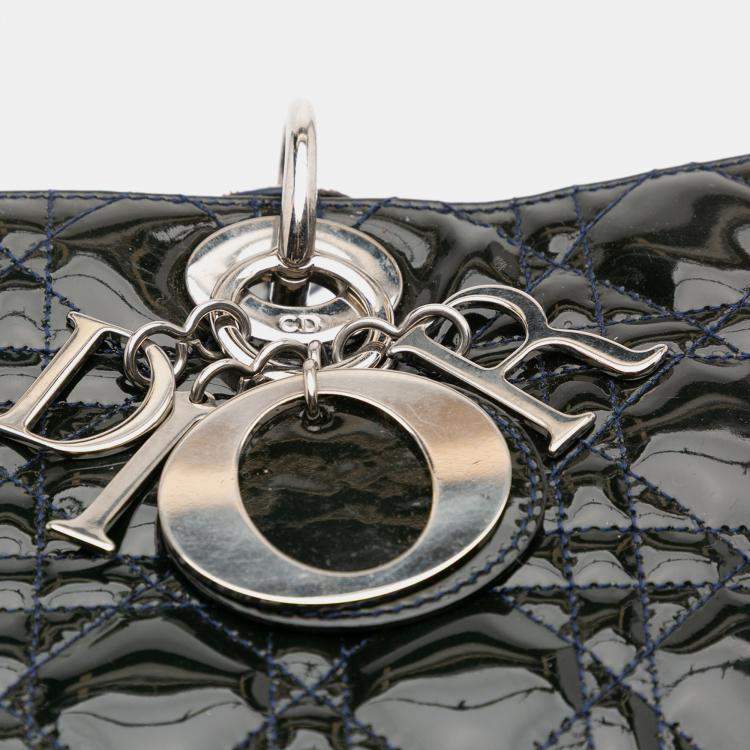 Pre Owned Dior Navy Blue Large Patent Cannage Lady Dior
