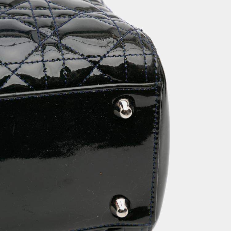 Pre Owned Dior Navy Blue Large Patent Cannage Lady Dior