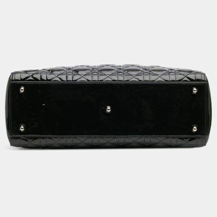 Pre Owned Dior Navy Blue Large Patent Cannage Lady Dior